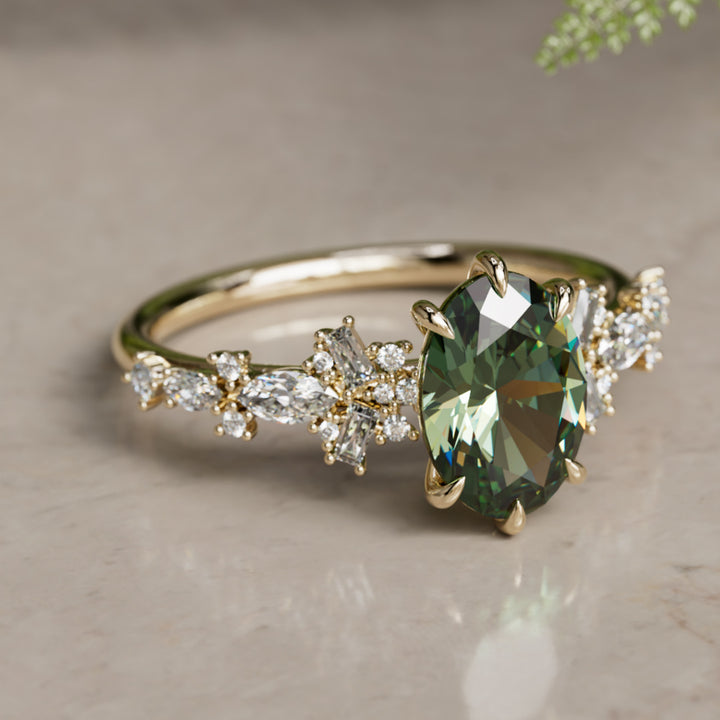 Philomena Oval Green Sapphire Modern Unique Engagement Ring (Setting Only)