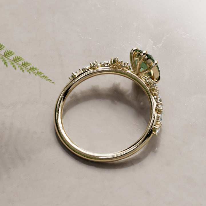 Philomena Oval Green Sapphire Modern Unique Engagement Ring (Setting Only)