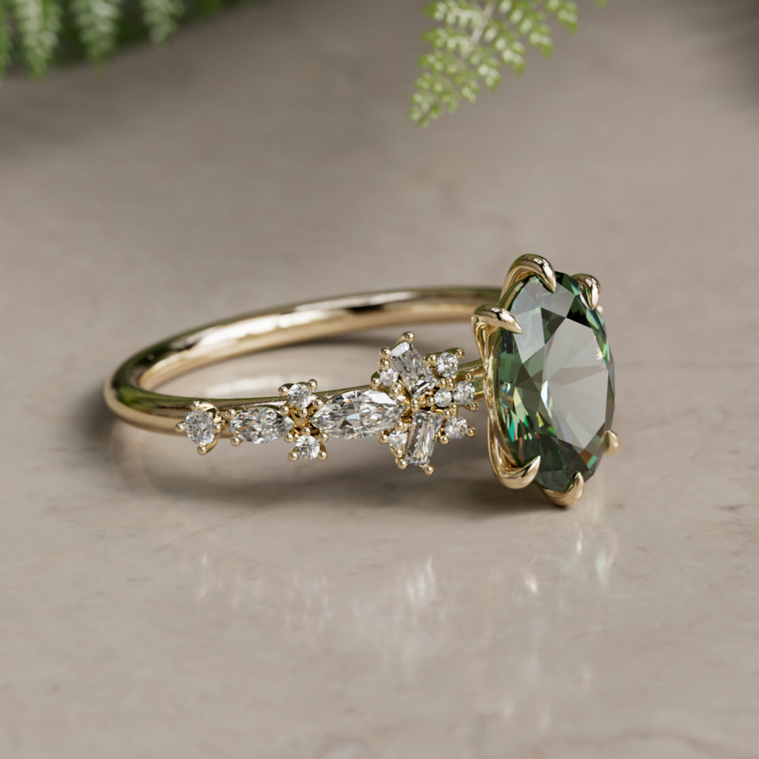 Philomena Oval Green Sapphire Modern Unique Engagement Ring (Setting Only)