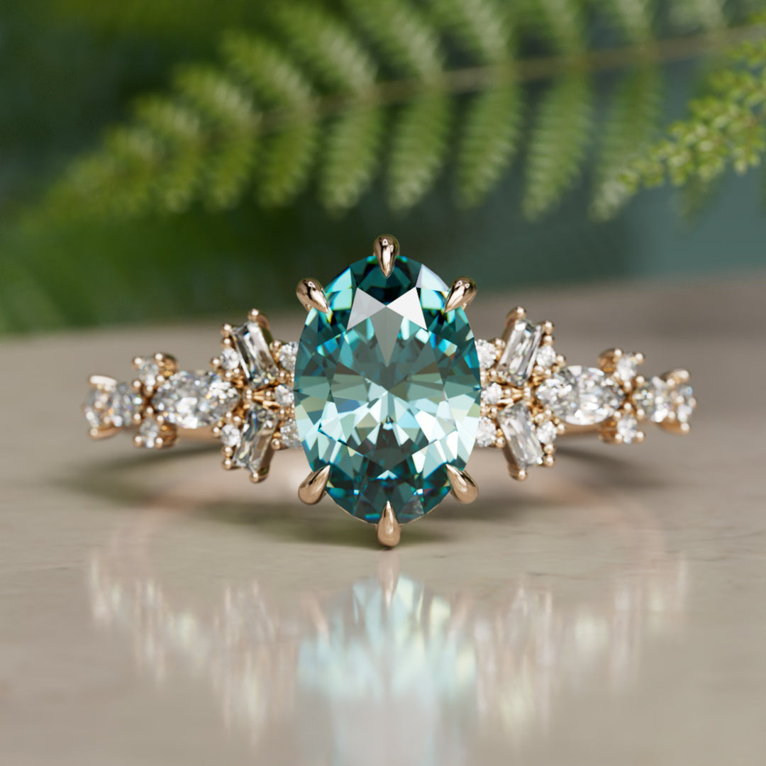 Philomena Oval Teal Sapphire Modern Unique Engagement Ring (Setting Only)