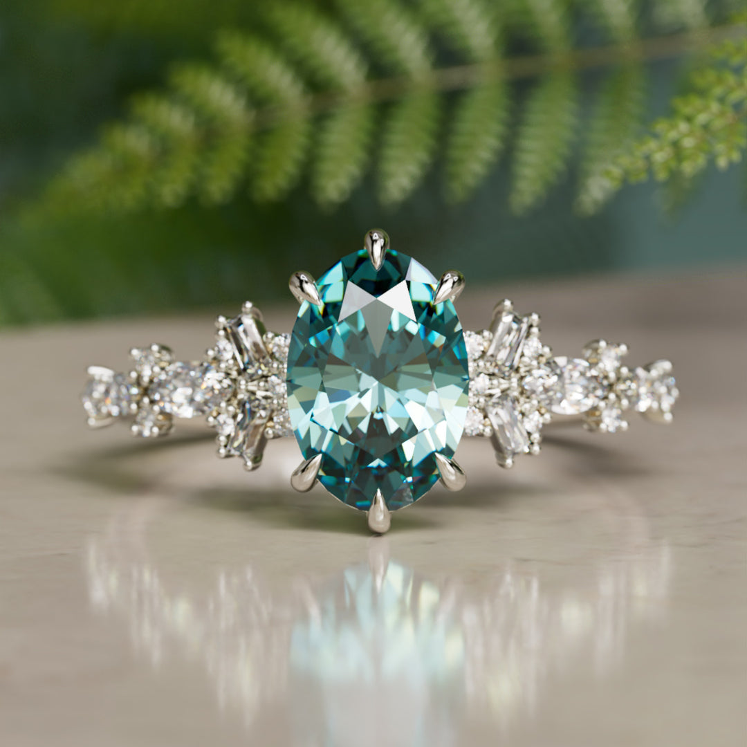 Philomena Oval Teal Sapphire Modern Unique Engagement Ring (Setting Only)