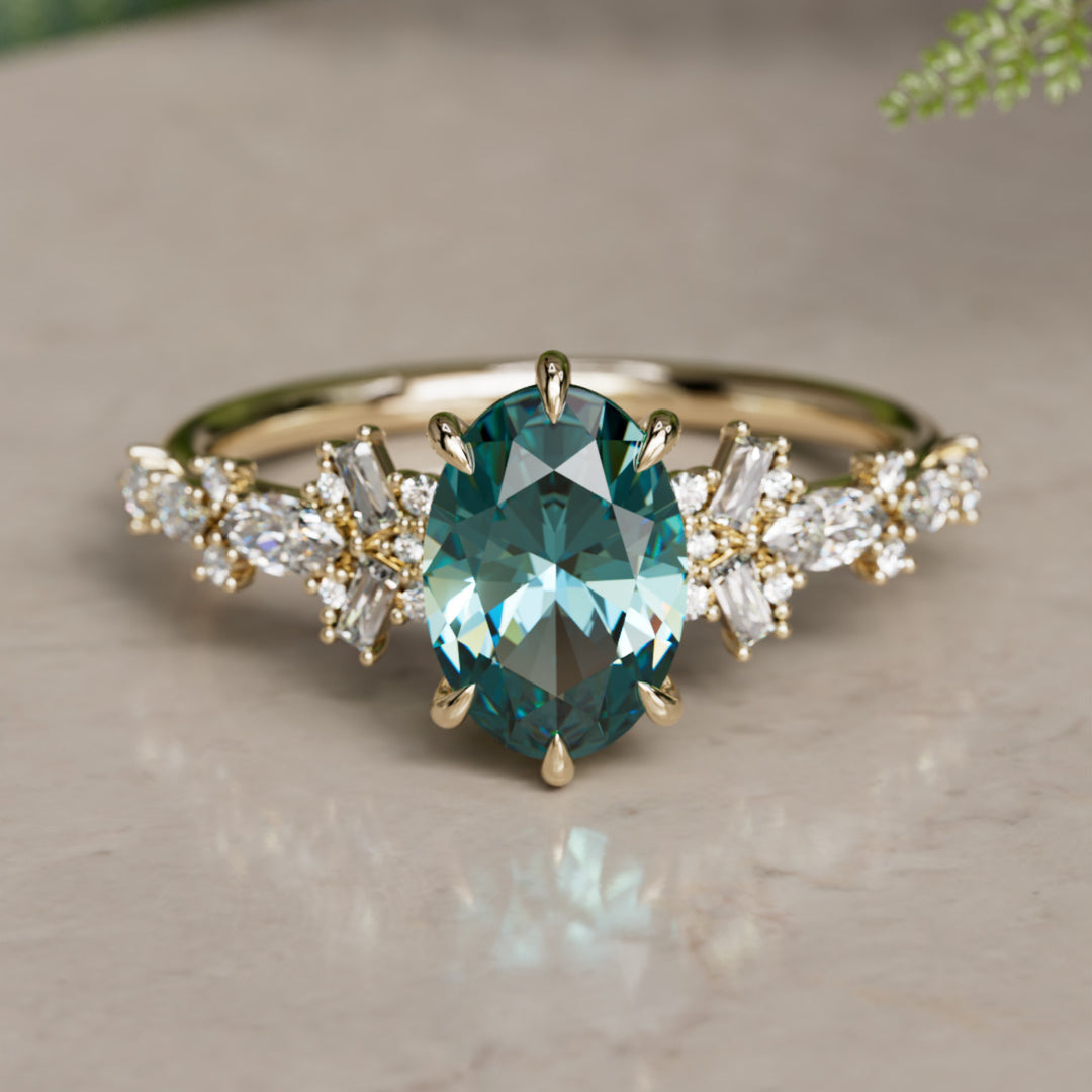 Philomena Oval Teal Sapphire Modern Unique Engagement Ring (Setting Only)