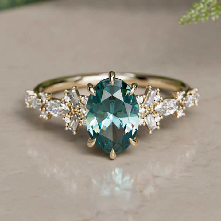 Philomena Oval Teal Sapphire Modern Unique Engagement Ring (Setting Only)