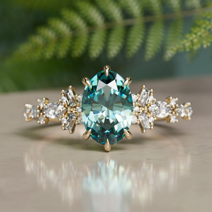 Philomena Oval Teal Sapphire Modern Unique Engagement Ring (Setting Only)