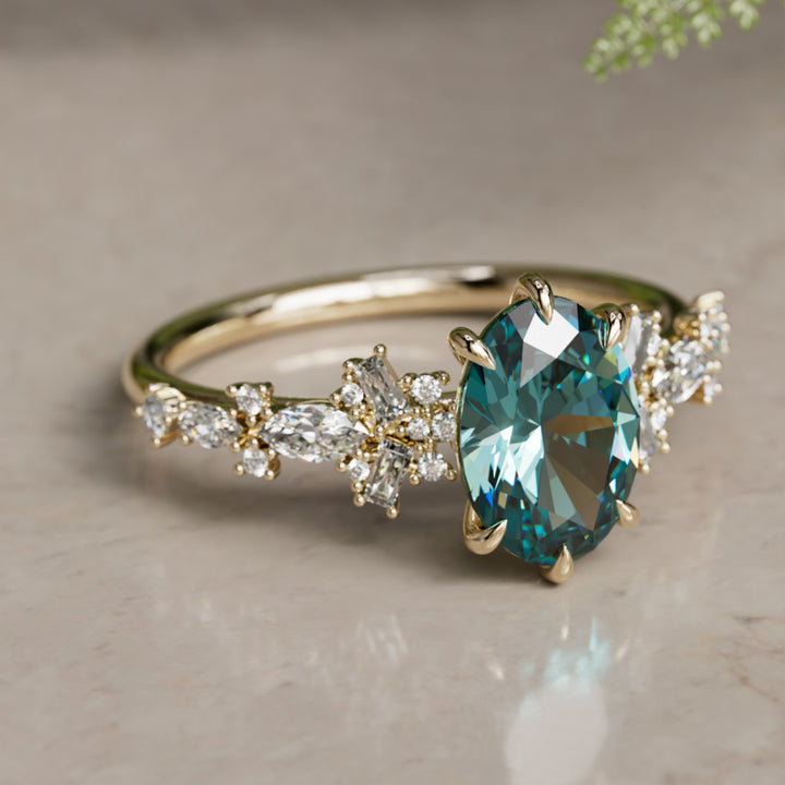 Philomena Oval Teal Sapphire Modern Unique Engagement Ring (Setting Only)