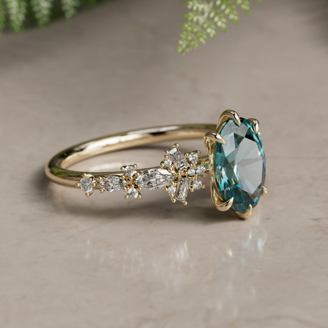 Philomena Oval Teal Sapphire Modern Unique Engagement Ring (Setting Only)