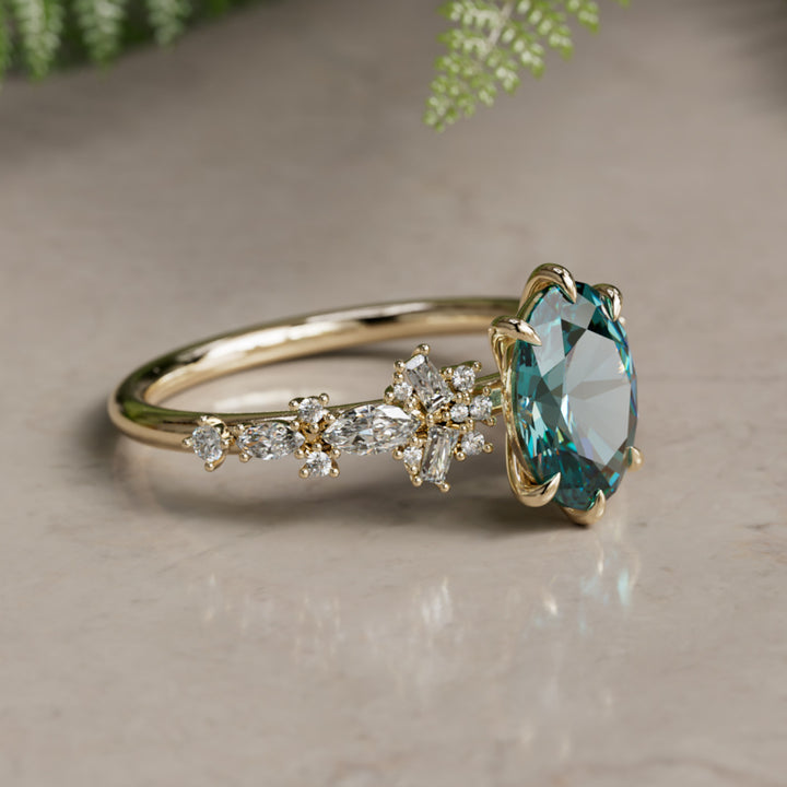 Philomena Oval Teal Sapphire Modern Unique Engagement Ring (Setting Only)