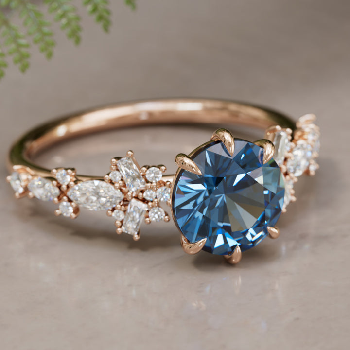 Philomena Round Blue Sapphire Unique Engagement Ring Nature Inspired