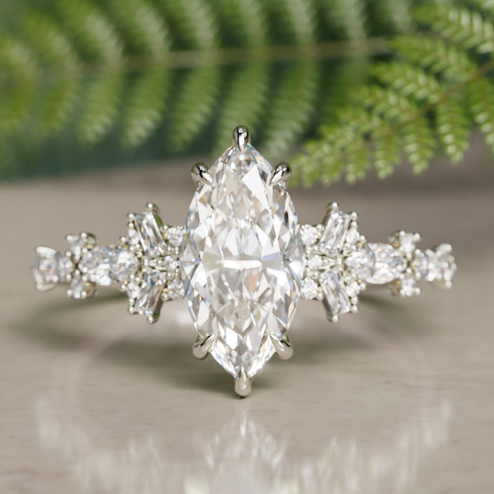 Philomena Marquise Lab Diamond Unique Engagement Ring Nature Inspired