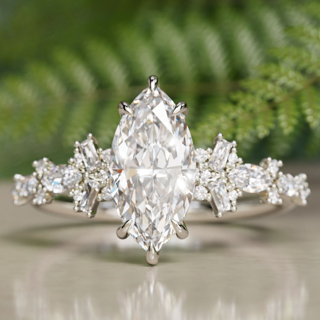 Philomena Marquise Lab Diamond Unique Engagement Ring Nature Inspired