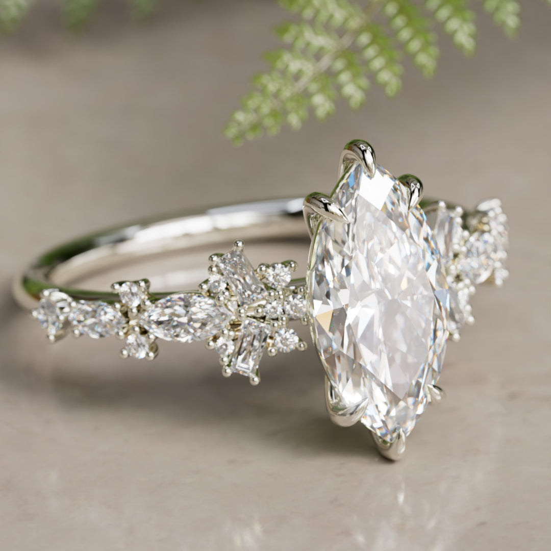 Philomena Marquise Lab Diamond Unique Engagement Ring Nature Inspired