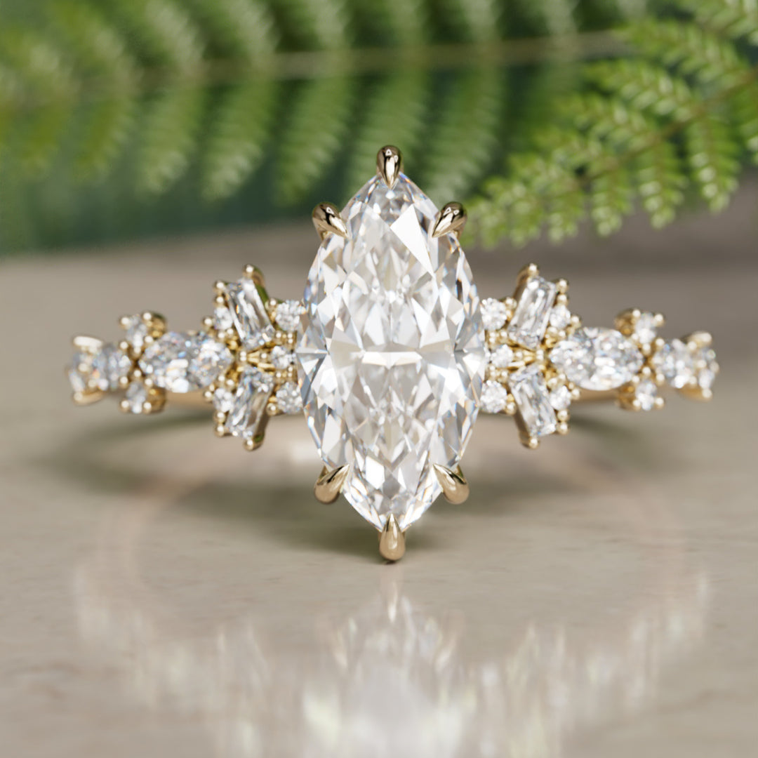Philomena Marquise Lab Diamond Unique Engagement Ring Nature Inspired
