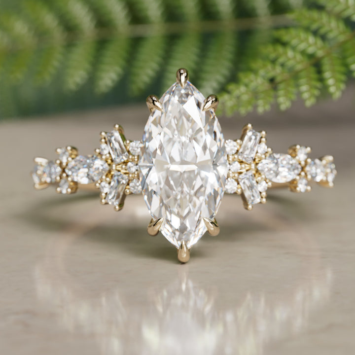 Philomena Marquise Lab Diamond Unique Engagement Ring Nature Inspired