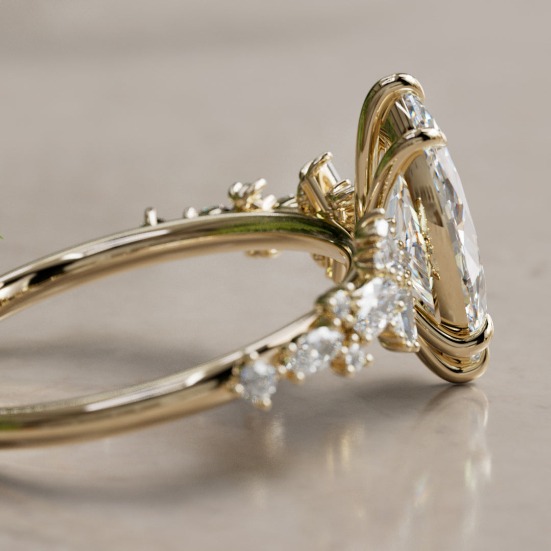 Philomena Marquise Lab Diamond Unique Engagement Ring Nature Inspired