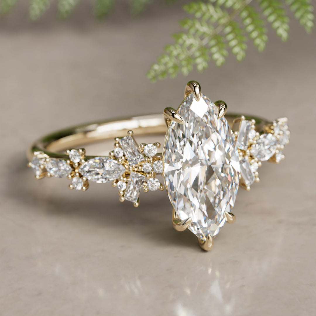 Philomena Marquise Lab Diamond Unique Engagement Ring Nature Inspired