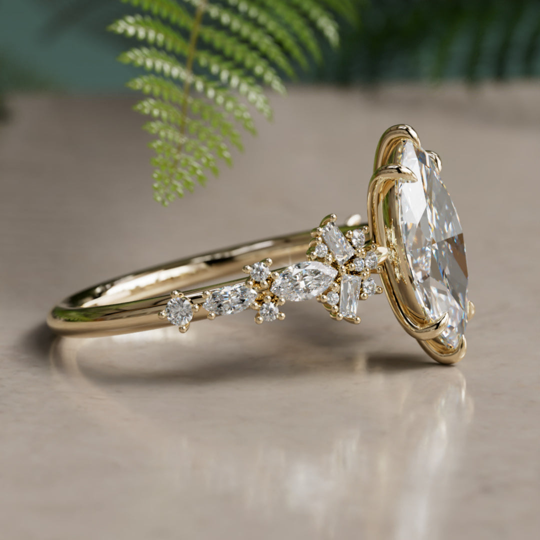 Philomena Marquise Lab Diamond Unique Engagement Ring Nature Inspired