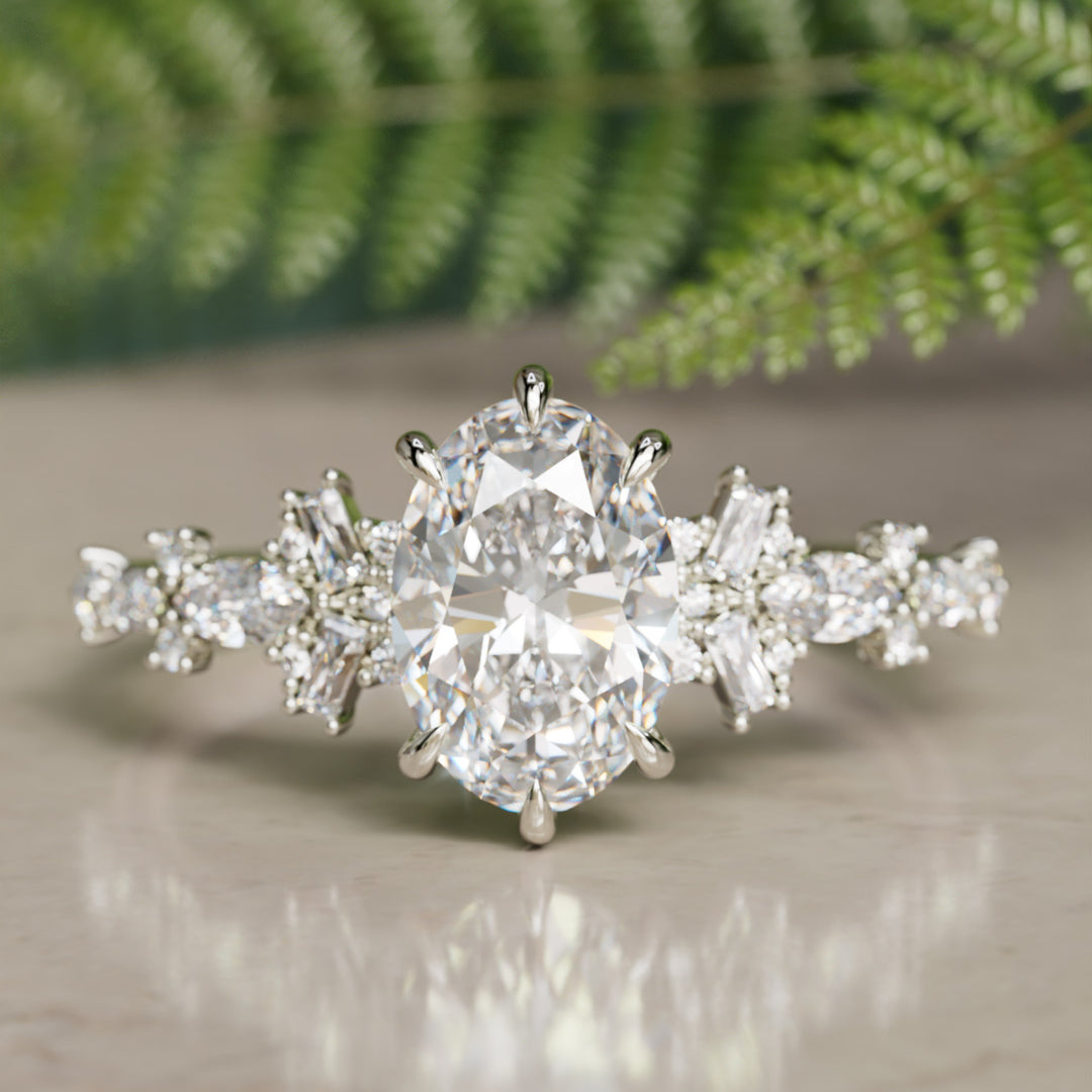 Philomena Oval Lab Diamond Unique Engagement Ring Nature Inspired