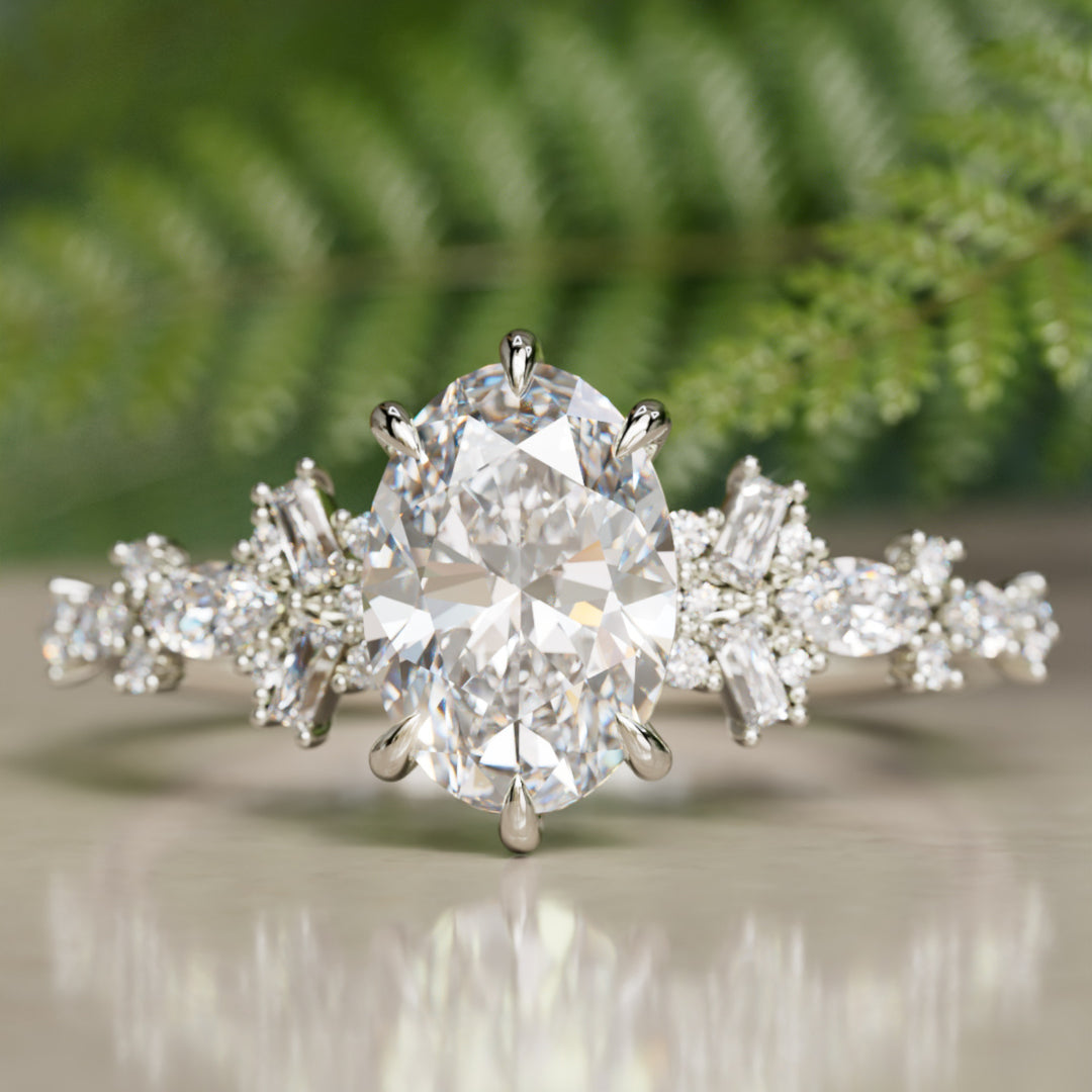 Philomena Oval Lab Diamond Unique Engagement Ring Nature Inspired
