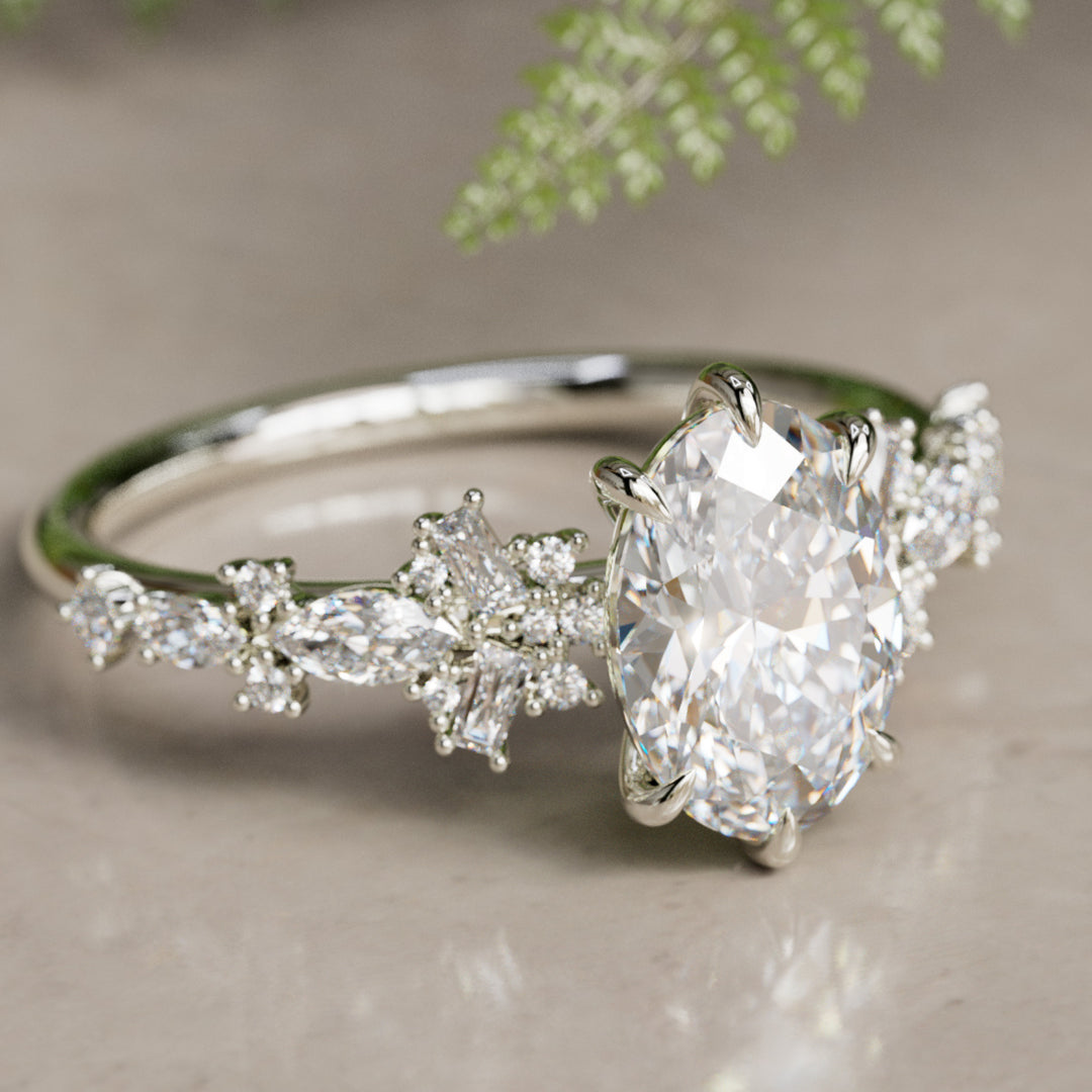 Philomena Oval Lab Diamond Unique Engagement Ring Nature Inspired
