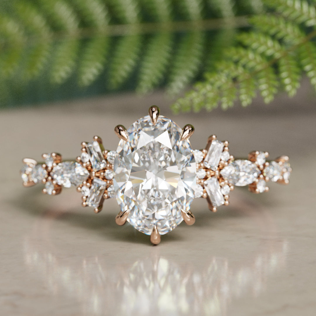 Philomena Oval Lab Diamond Unique Engagement Ring Nature Inspired