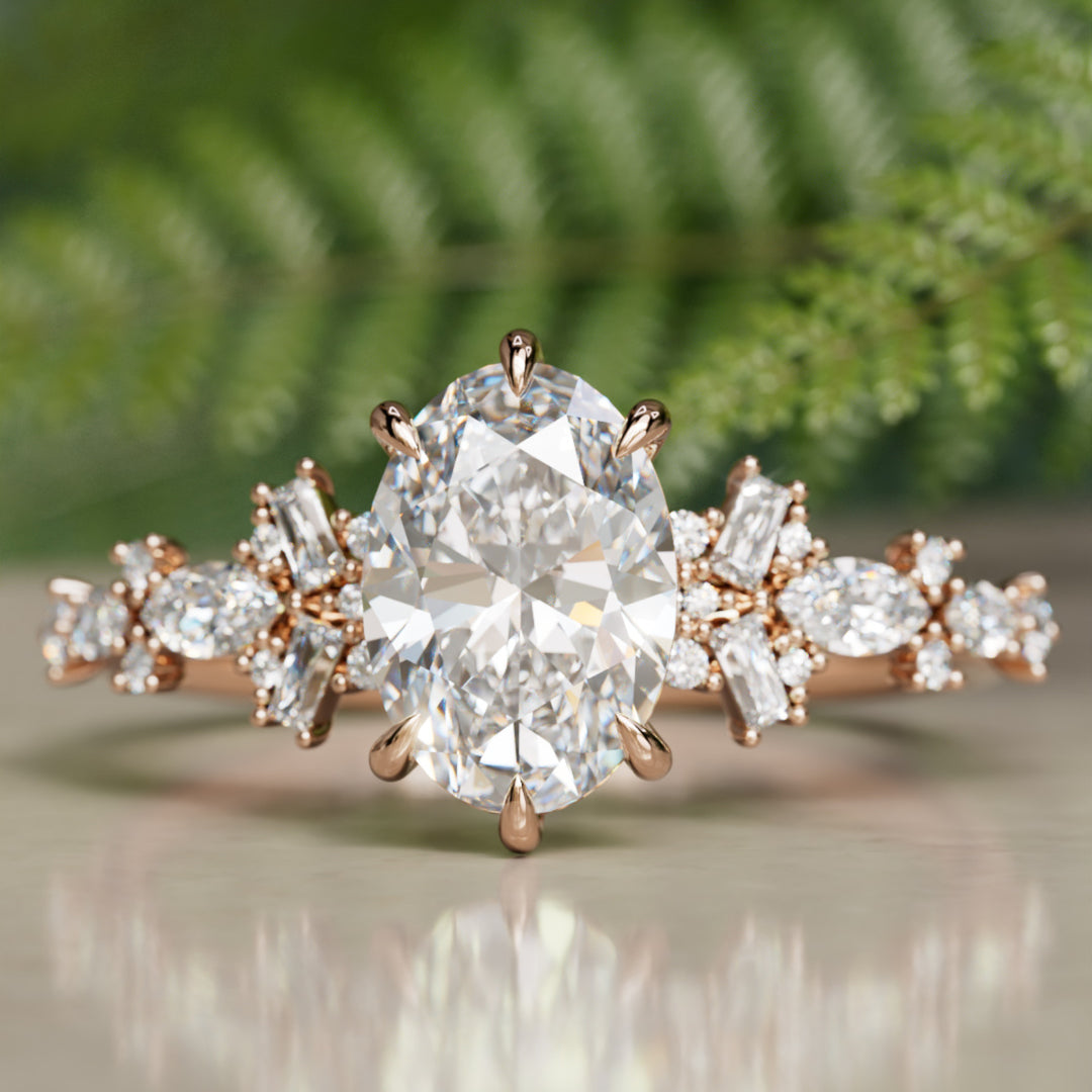 Philomena Oval Lab Diamond Unique Engagement Ring Nature Inspired