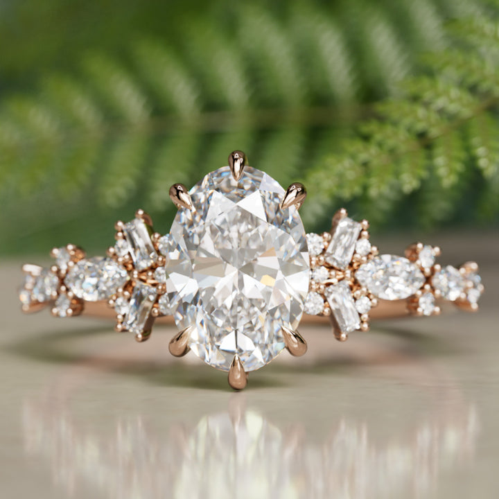 Philomena Oval Lab Diamond Unique Engagement Ring Nature Inspired