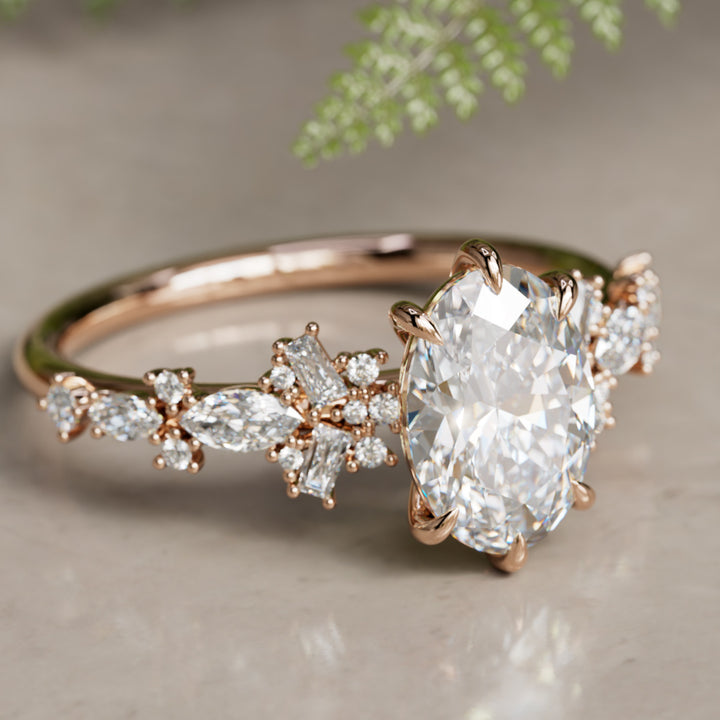 Philomena Oval Lab Diamond Unique Engagement Ring Nature Inspired