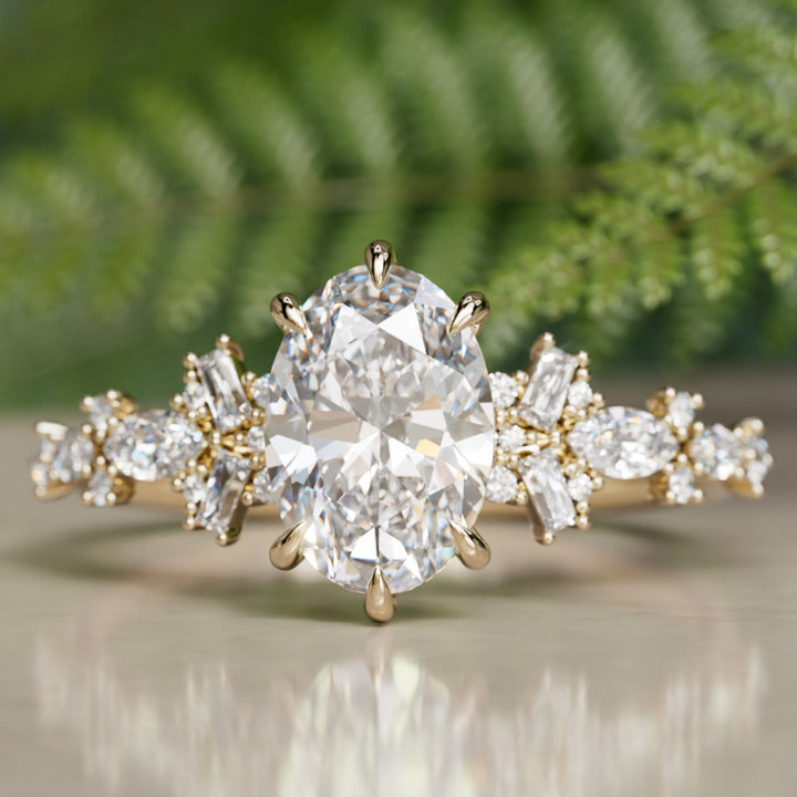 Philomena Oval Lab Diamond Unique Engagement Ring Nature Inspired