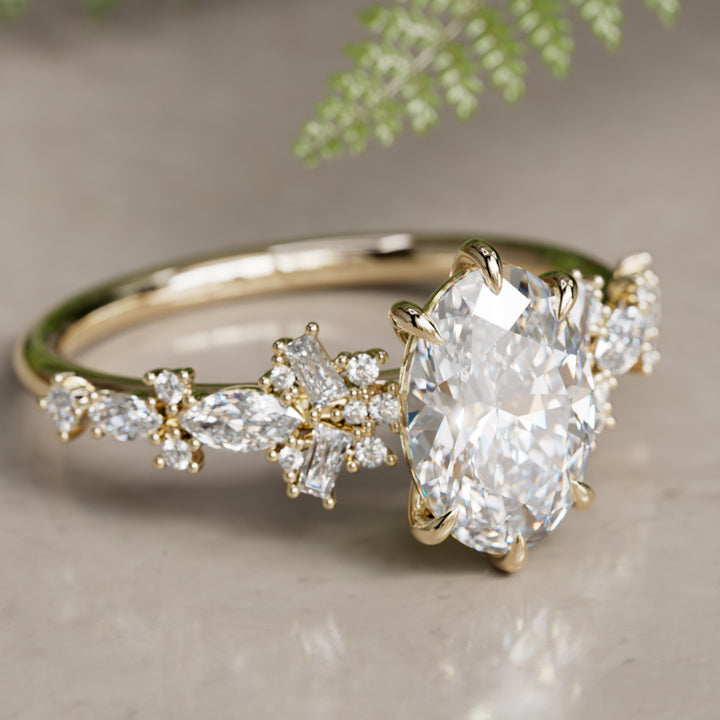 Philomena Oval Lab Diamond Unique Engagement Ring Nature Inspired