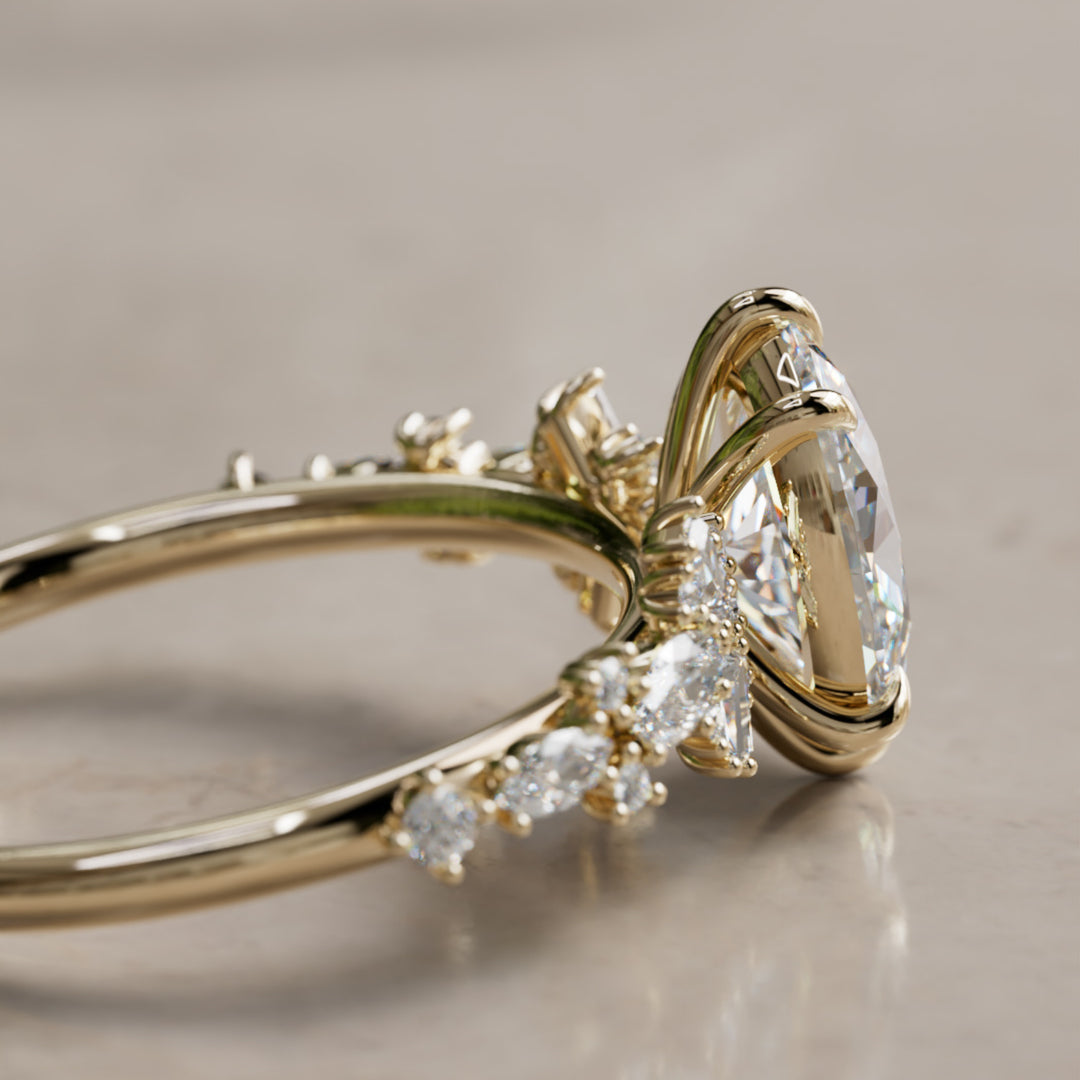Philomena Oval Lab Diamond Unique Engagement Ring Nature Inspired