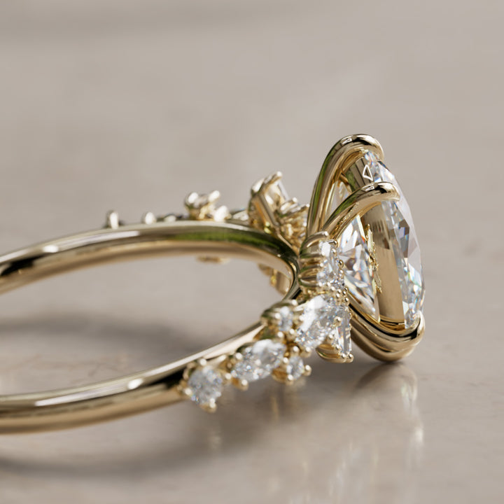 Philomena Oval Lab Diamond Unique Engagement Ring Nature Inspired