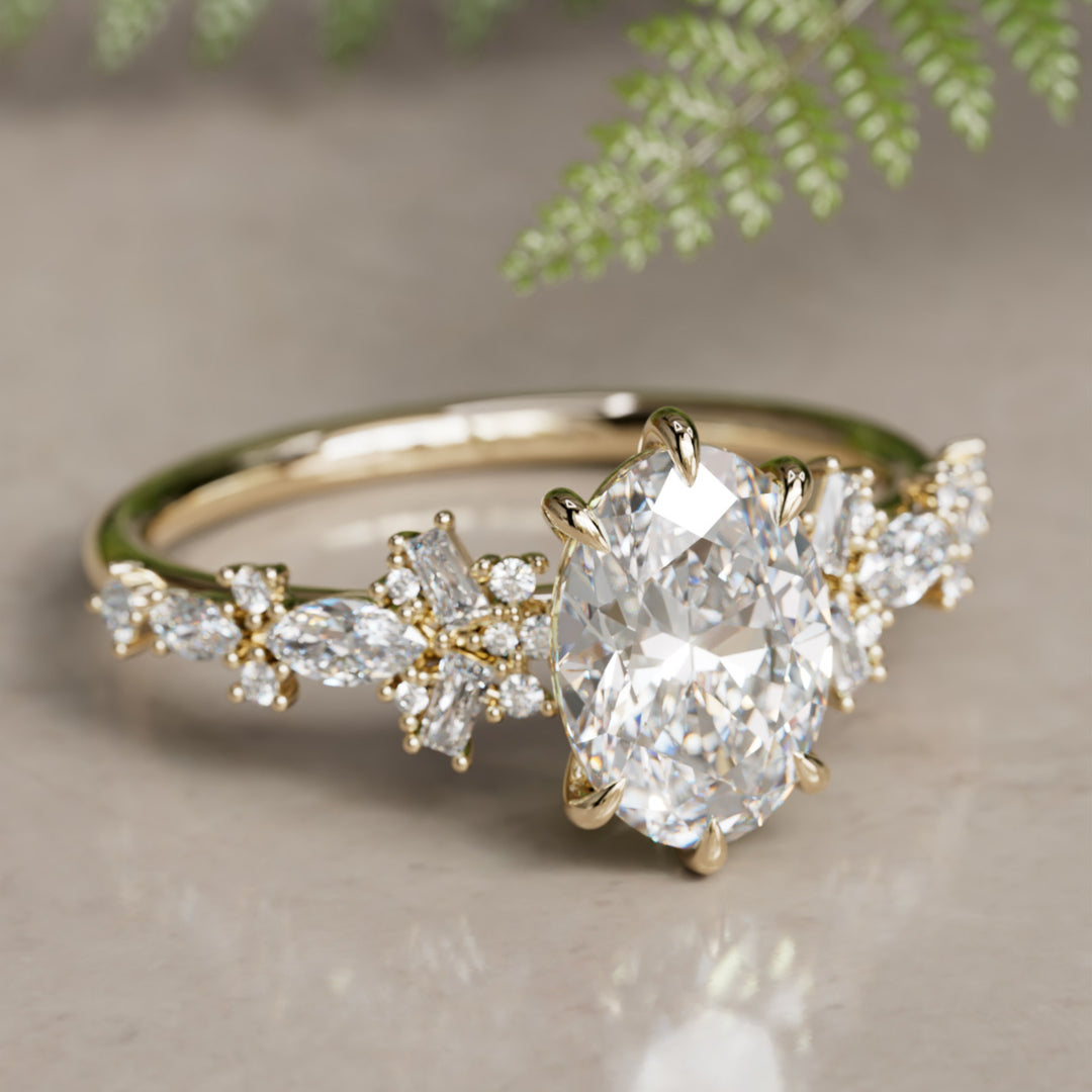 Philomena Oval Lab Diamond Unique Engagement Ring Nature Inspired