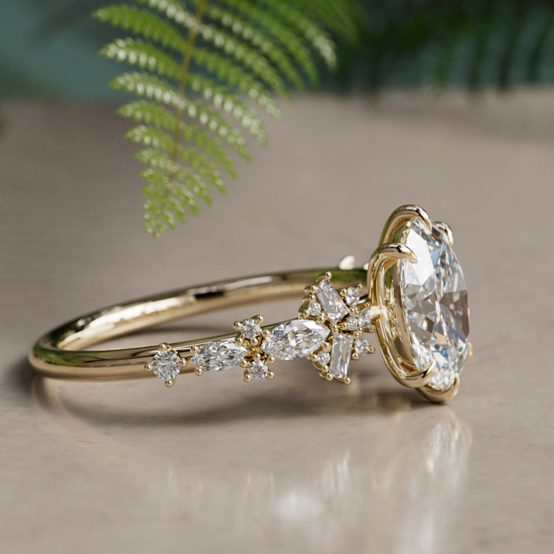 Philomena Oval Lab Diamond Unique Engagement Ring Nature Inspired