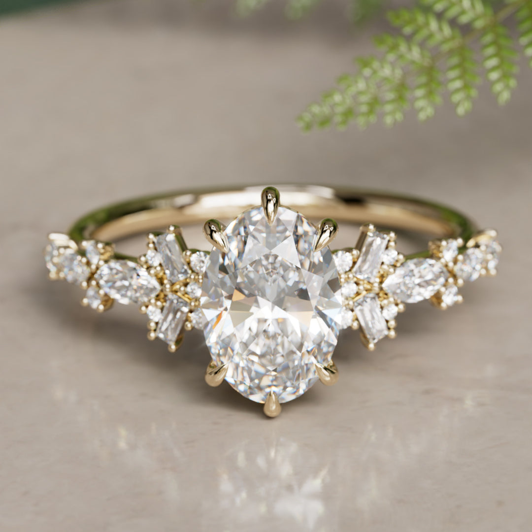 Philomena Oval Lab Diamond Unique Engagement Ring Nature Inspired
