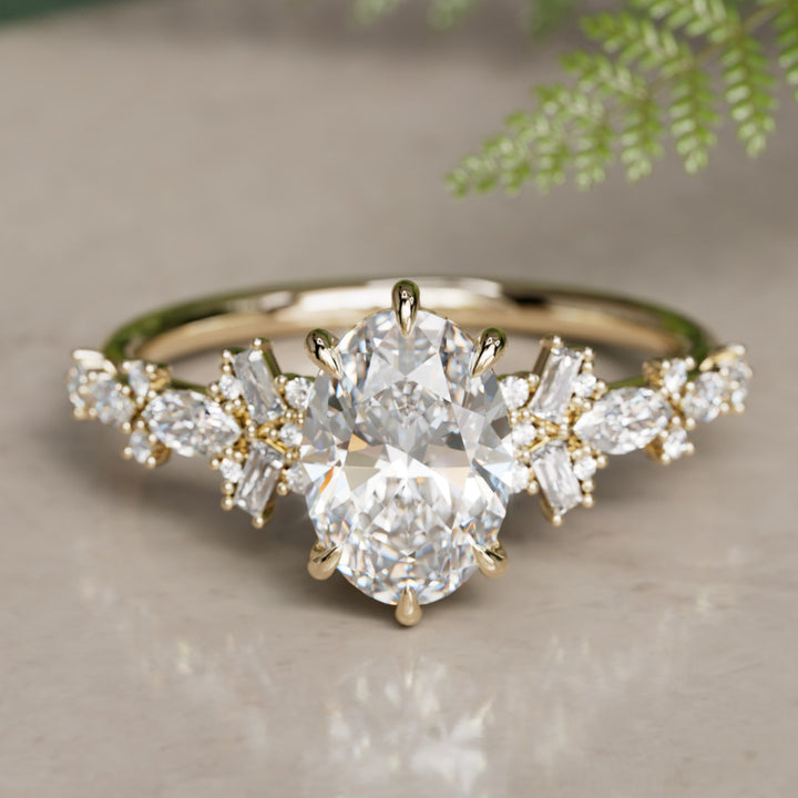 Philomena Oval Lab Diamond Unique Engagement Ring Nature Inspired
