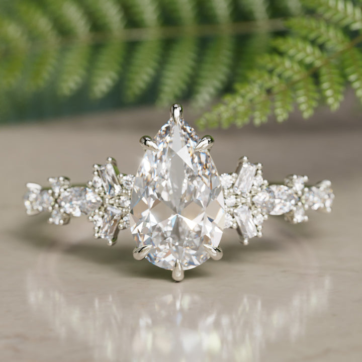 Philomena Pear Lab Diamond Unique Engagement Ring Nature Inspired