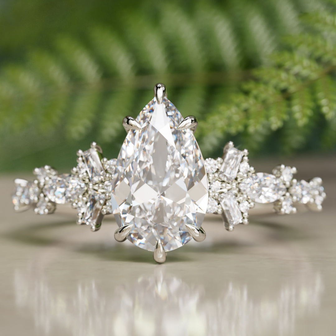 Philomena Pear Lab Diamond Unique Engagement Ring Nature Inspired