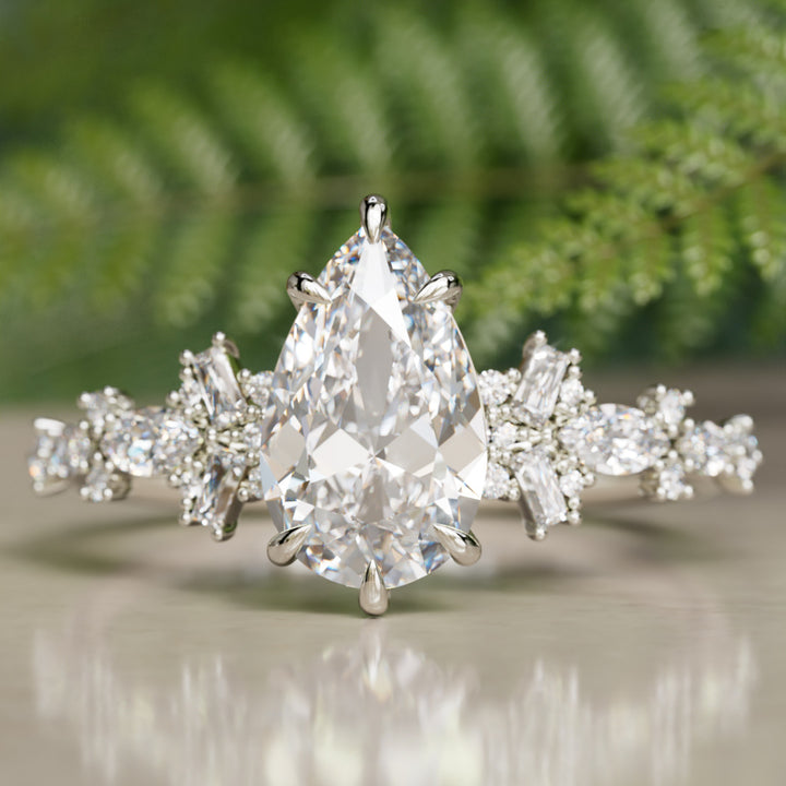 Philomena Pear Lab Diamond Unique Engagement Ring Nature Inspired