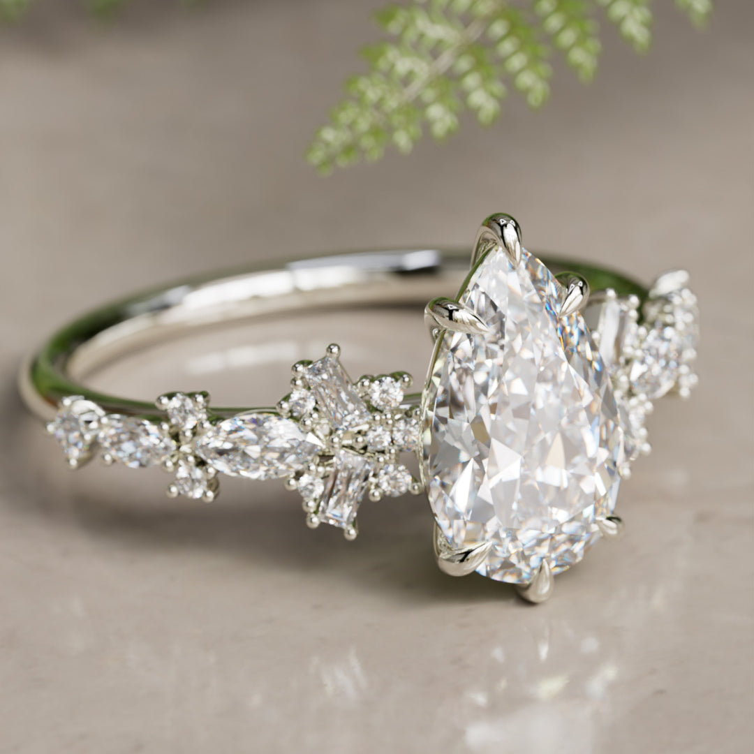 Philomena Pear Lab Diamond Unique Engagement Ring Nature Inspired