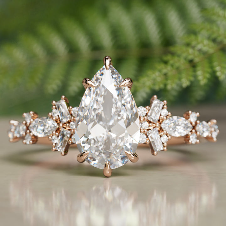 Philomena Pear Lab Diamond Unique Engagement Ring Nature Inspired