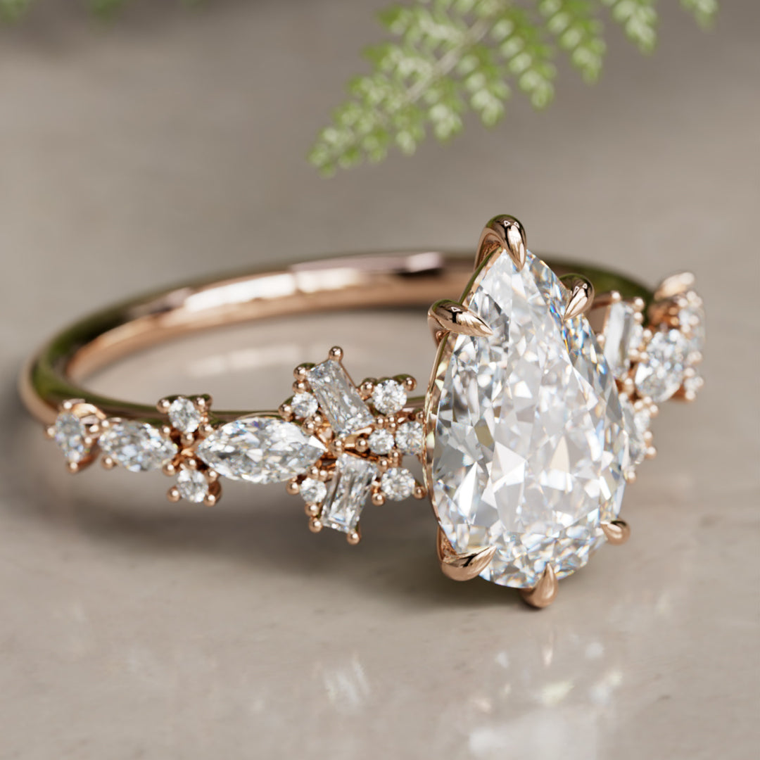 Philomena Pear Lab Diamond Unique Engagement Ring Nature Inspired