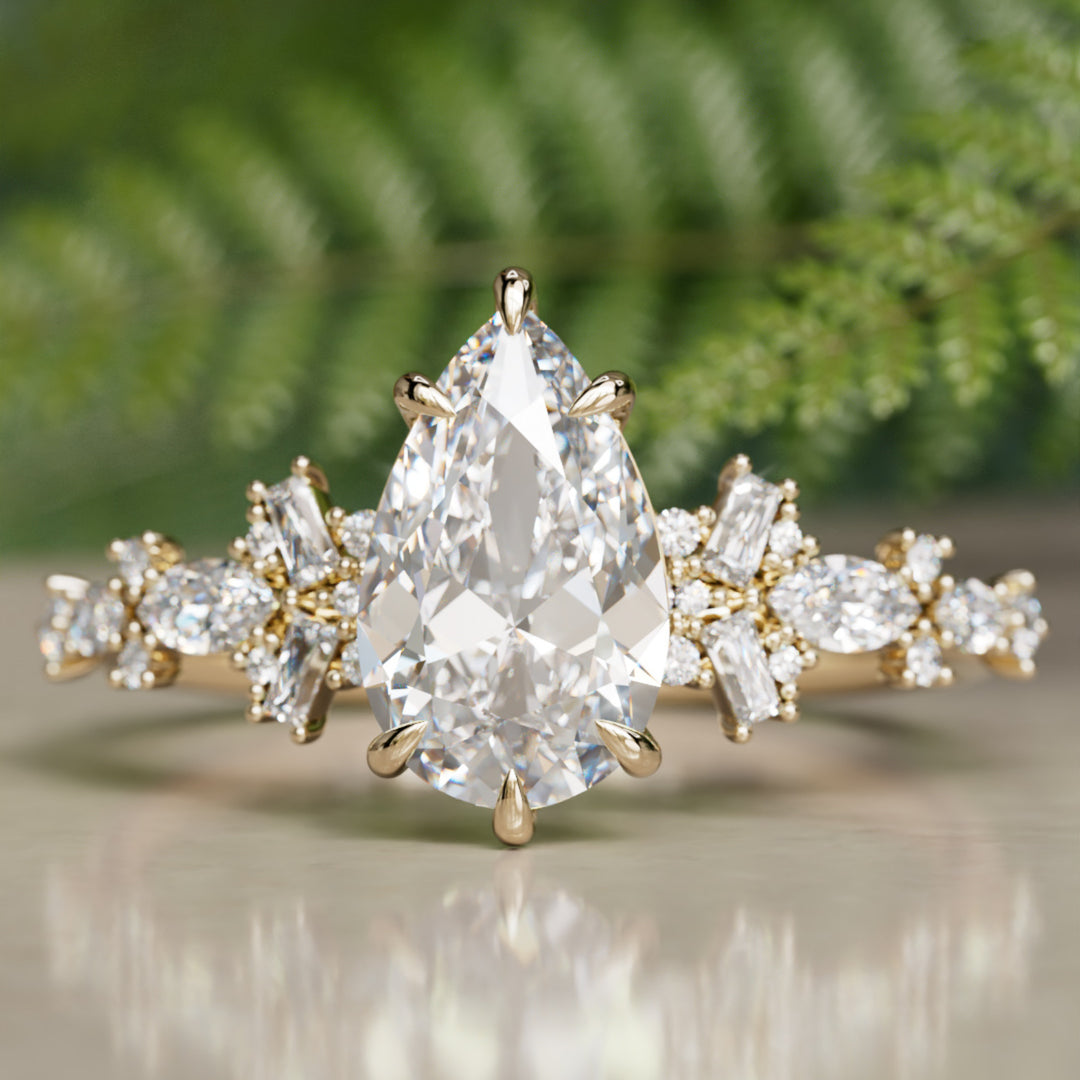 Philomena Pear Lab Diamond Unique Engagement Ring Nature Inspired