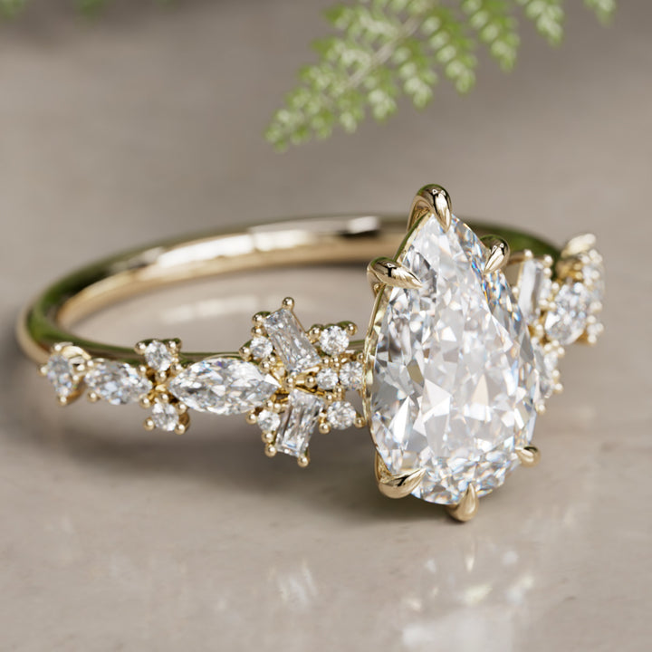 Philomena Pear Lab Diamond Unique Engagement Ring Nature Inspired