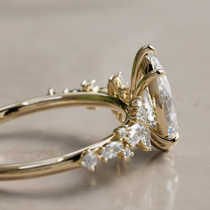 Philomena Pear Lab Diamond Unique Engagement Ring Nature Inspired
