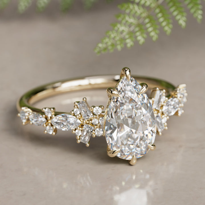 Philomena Pear Lab Diamond Unique Engagement Ring Nature Inspired