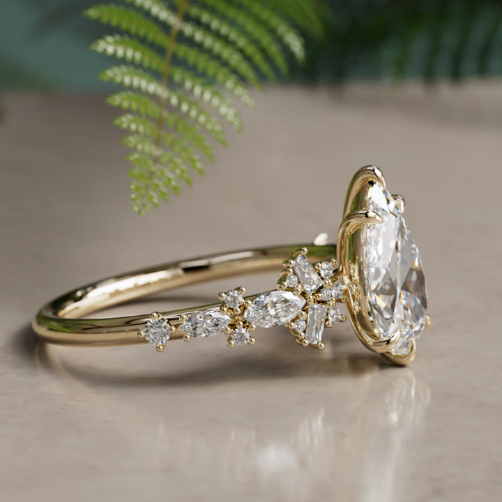 Philomena Pear Lab Diamond Unique Engagement Ring Nature Inspired