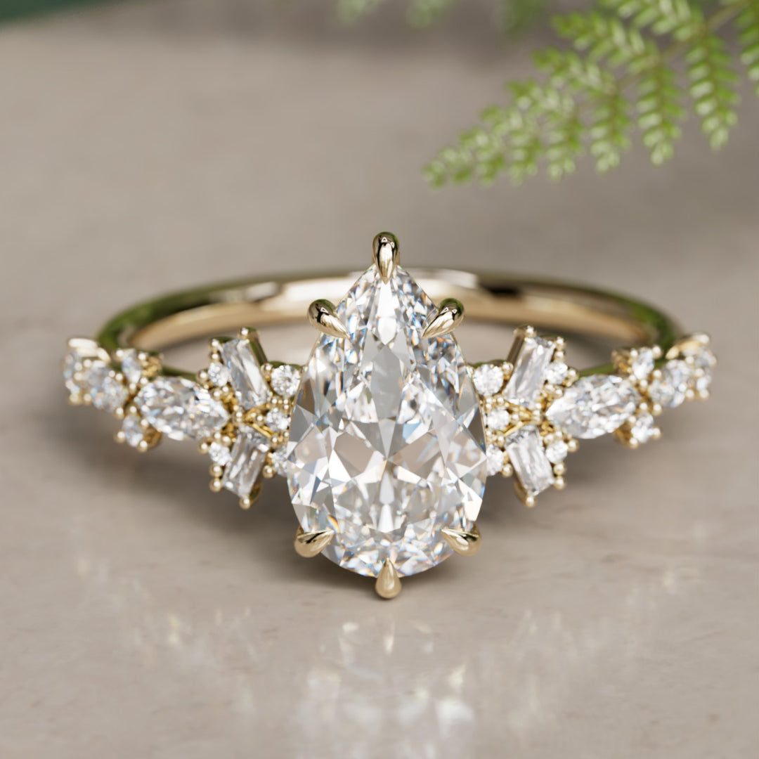 Philomena Pear Lab Diamond Unique Engagement Ring Nature Inspired