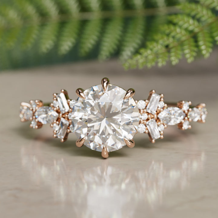 Philomena Round Lab Diamond Unique Engagement Ring Nature Inspired