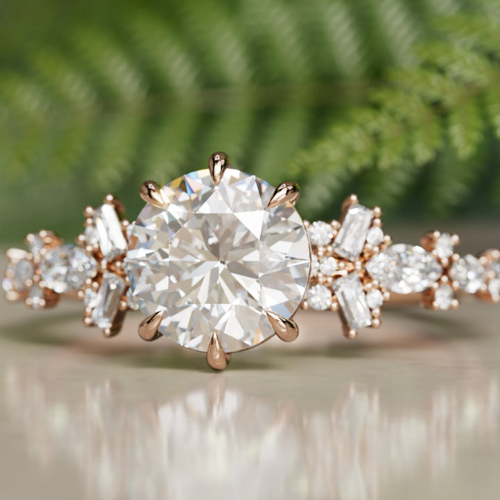 Philomena Round Lab Diamond Unique Engagement Ring Nature Inspired