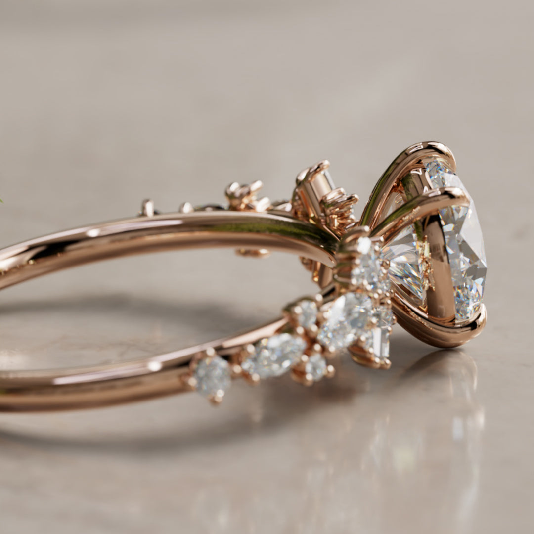 Philomena Round Lab Diamond Unique Engagement Ring Nature Inspired
